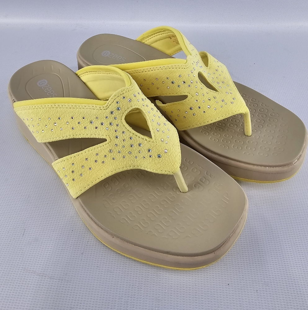 Bzees Nola Bright Embellished Slip-On Wedge Sandals Yellow 8